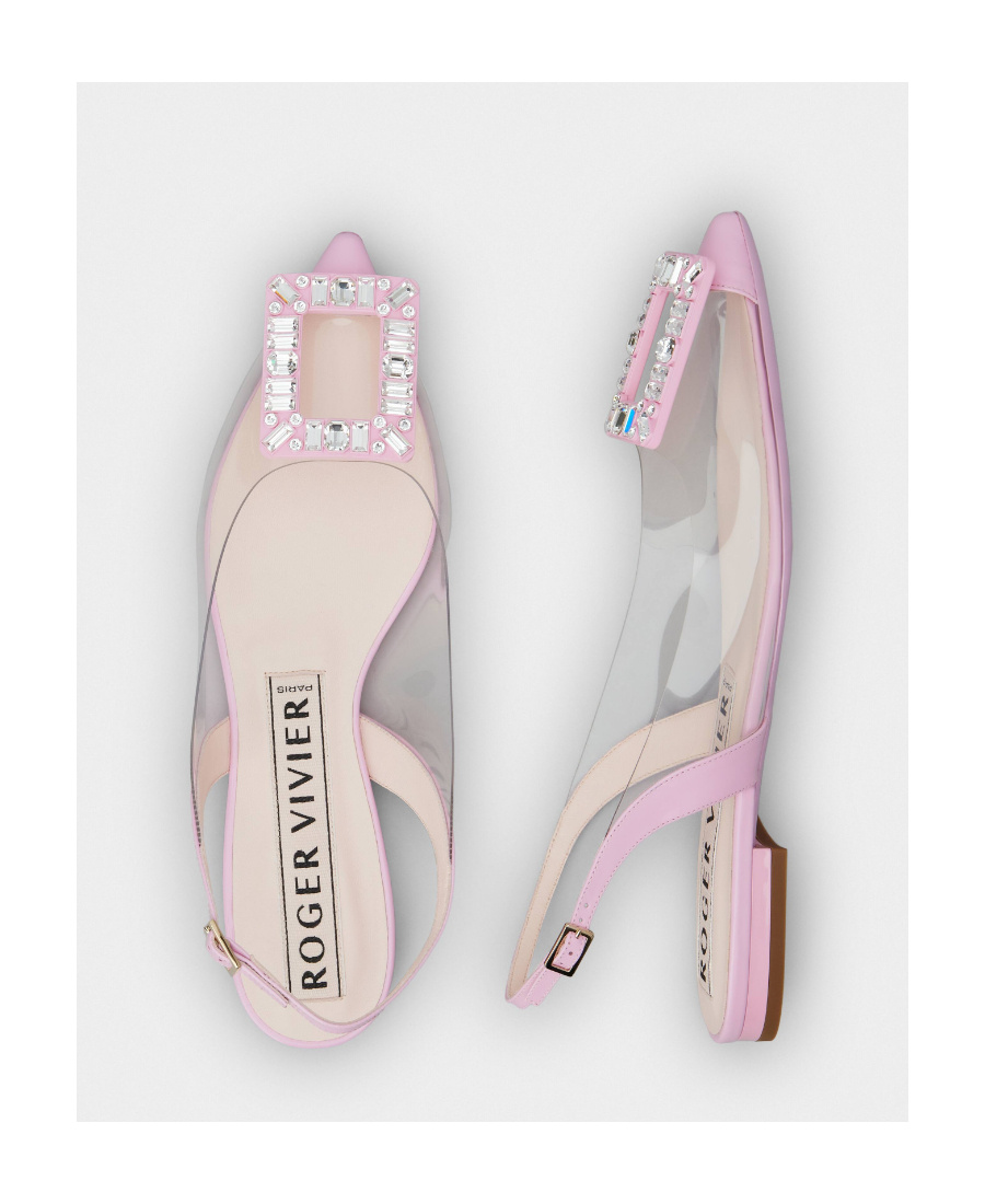 Roger Vivier Flache Slingback-schuhe Mit Spitzer Kappe Aus Tpu Mit Kristallverzierung In Pink