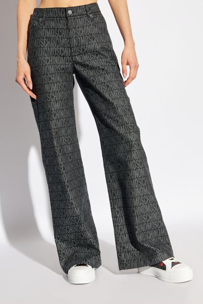 Moschino Monogram-jacquard Trousers In Black