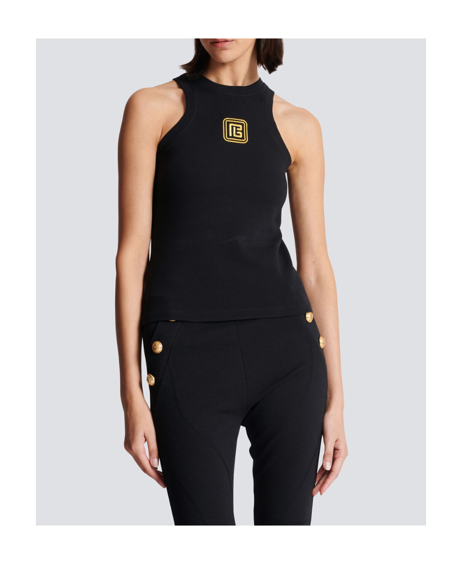 Balmain Sleeveless Top With Pb In Black
