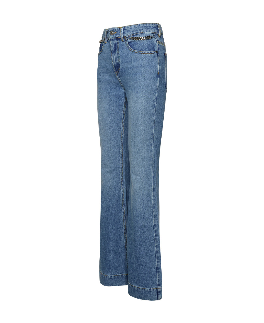 Stella Mccartney + Net Sustain Iconic Chain-embellished High-rise Flared Jeans In Blue
