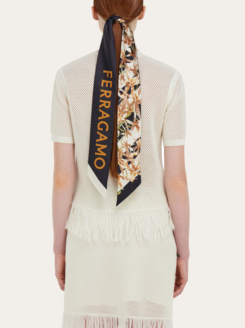 Ferragamo Gaia Print Silk Bandeau In Black