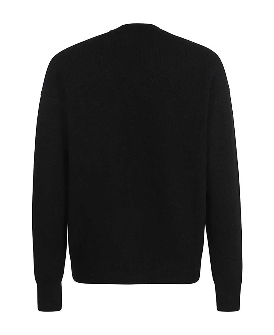 Palm Angels Black Cotton Crew Neck Sweatshirt With White Logo In Black