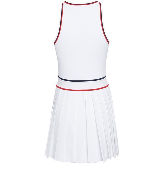 Celine Atheletic Short Sleeveless Dress With Red And Blu Profiles Pleated Skirt White In Viscose Woman In White