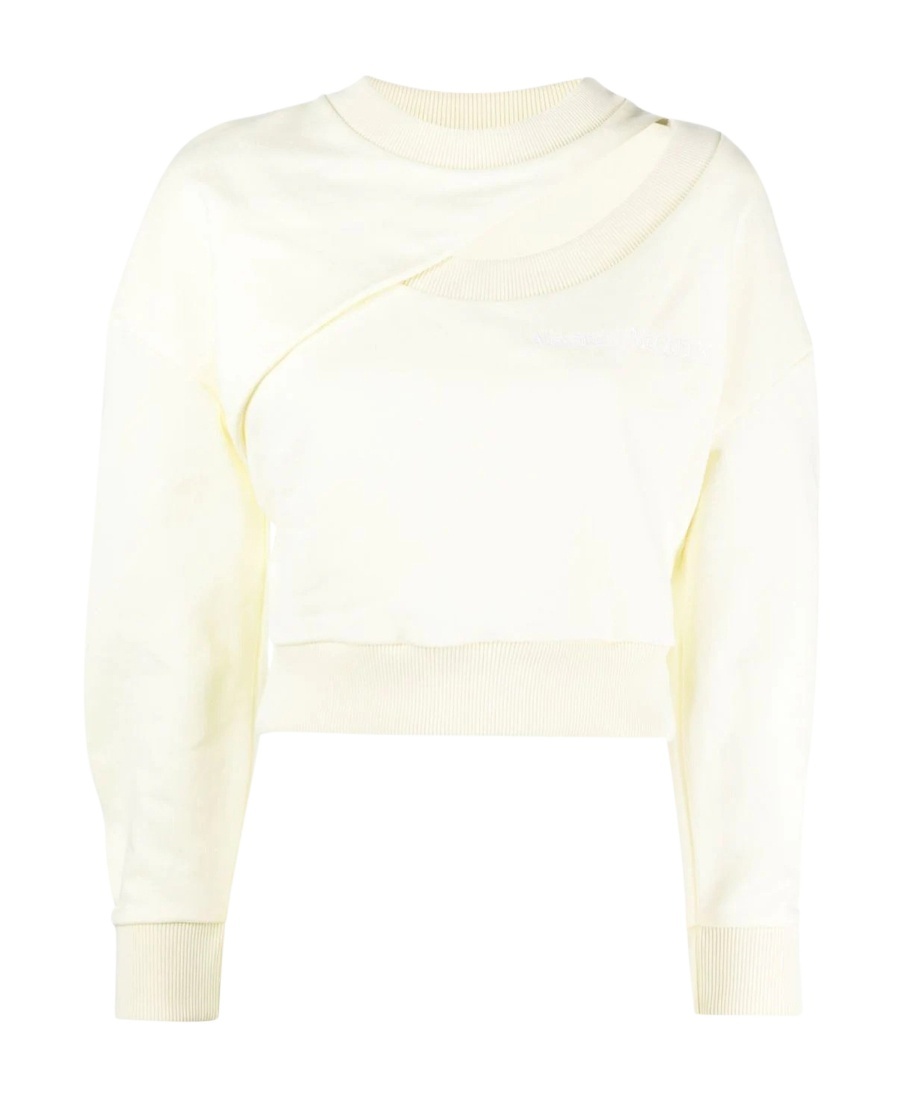 Alexander Mcqueen Cropped Cotton Knit With Ribbed Cuffs In Yellow