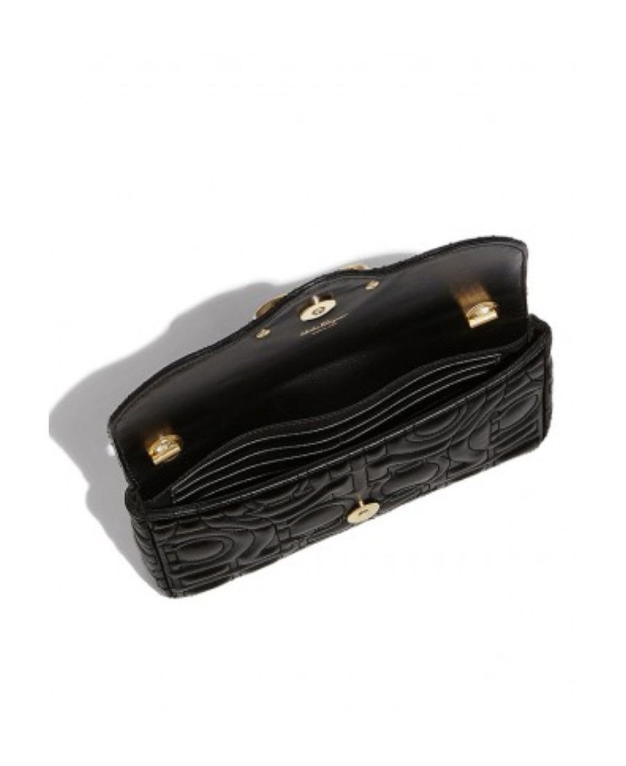 Ferragamo Black Gancini Mini Embossed Crossbody Bag In Black
