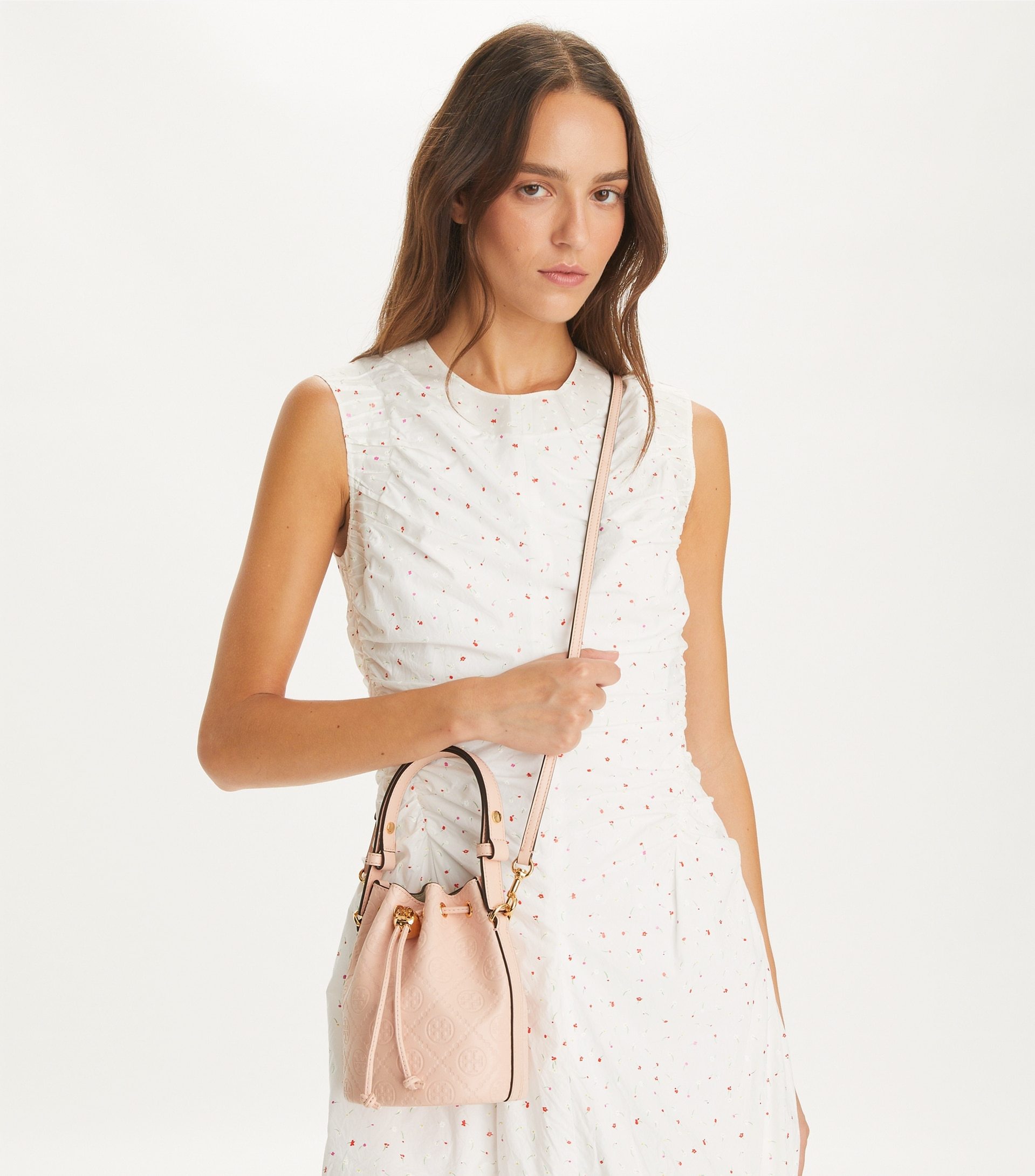 Shop Tory Burch T Monogram Mini Bucket Bag In Nude