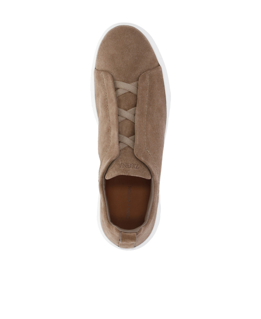 Zegna Men's Triple Stitch Suede Low Top Slip-on Sneakers In Green