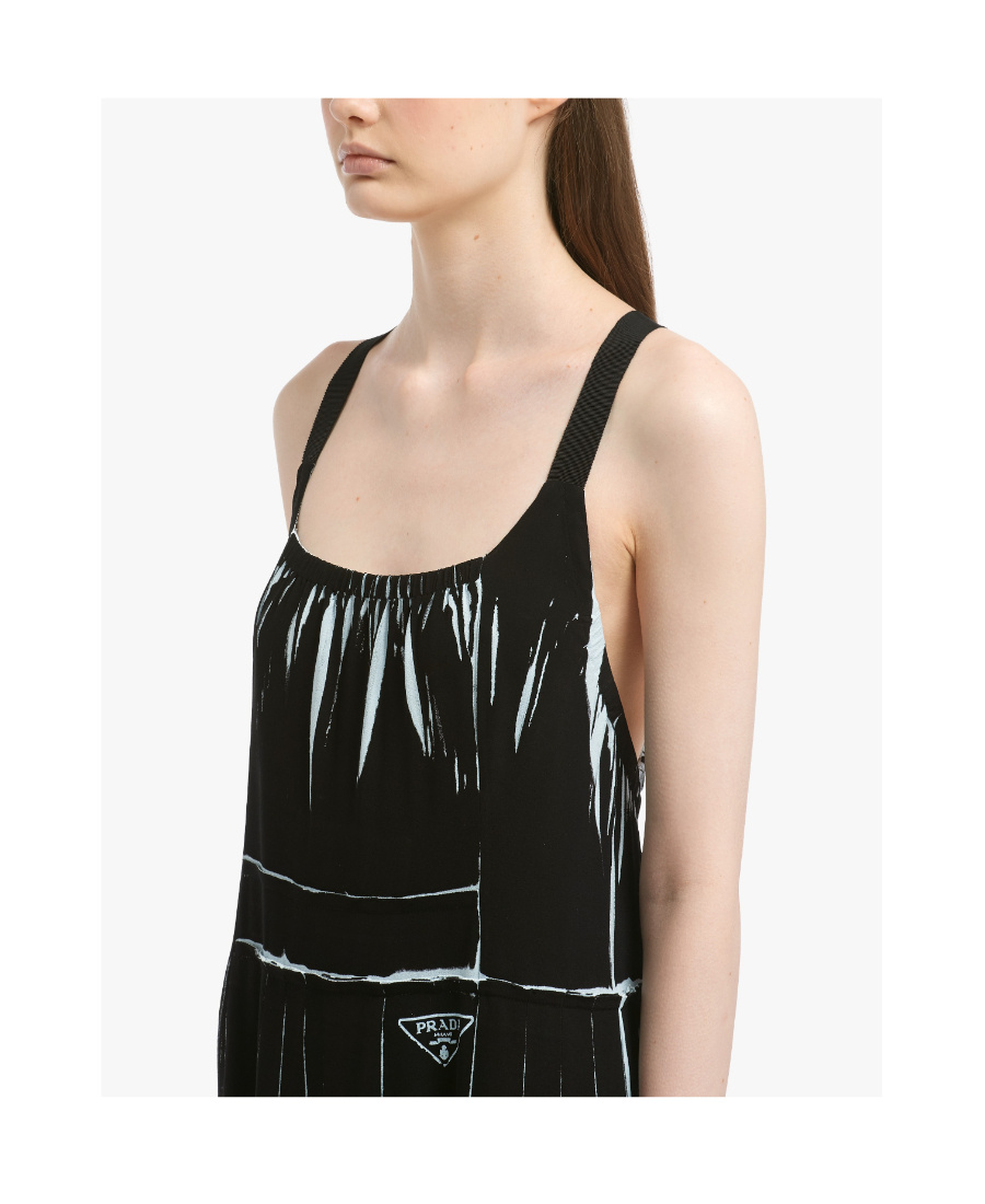 Prada `re-edition` Printed `sablé` Dress In Black