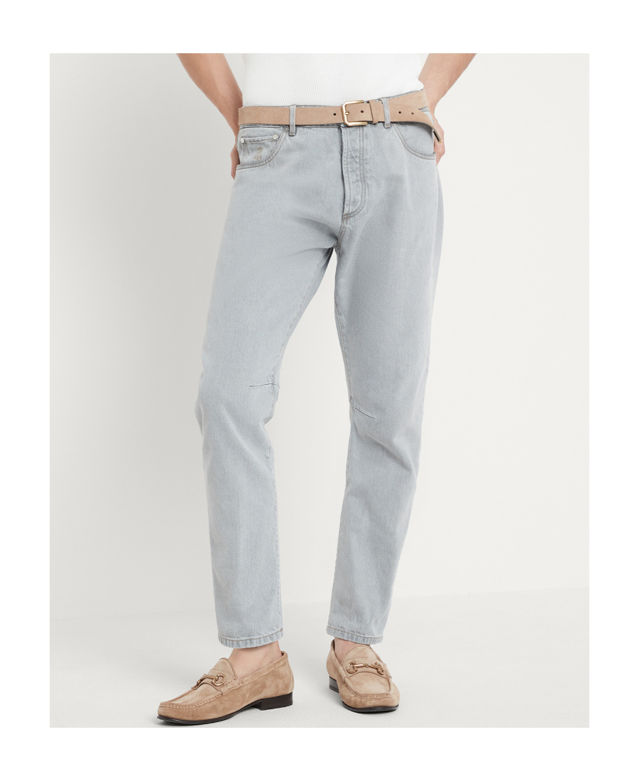 Brunello Cucinelli Logo Detailed Slim Jeans In Gray