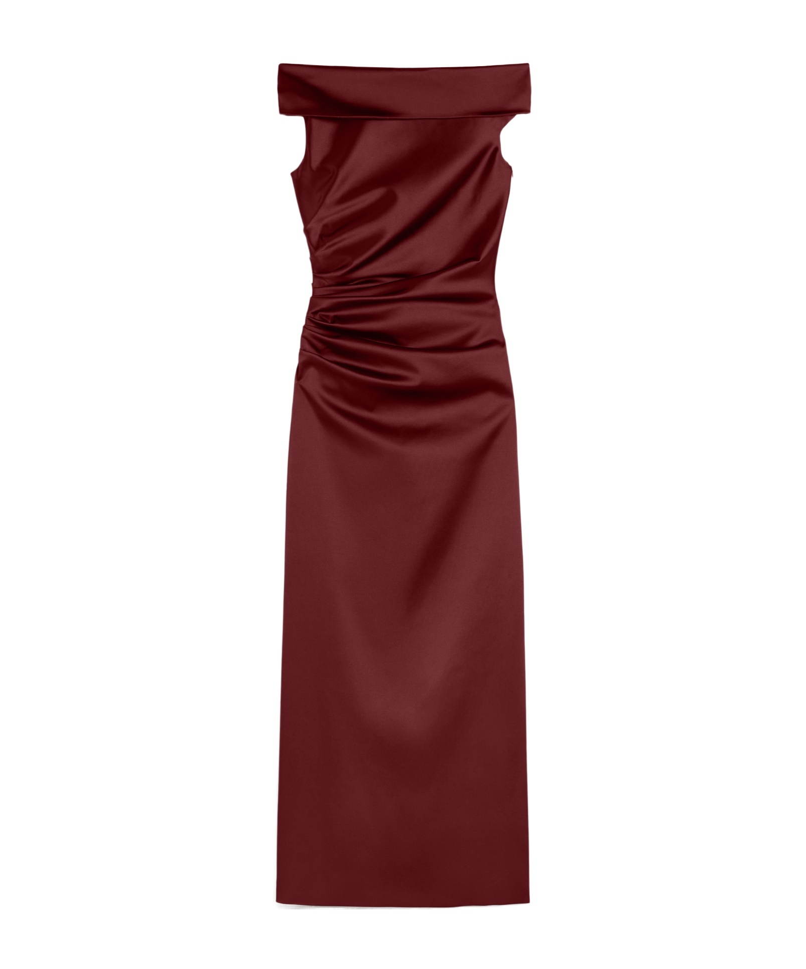 Max Mara Long Stretch Satin Dress In Burgundy