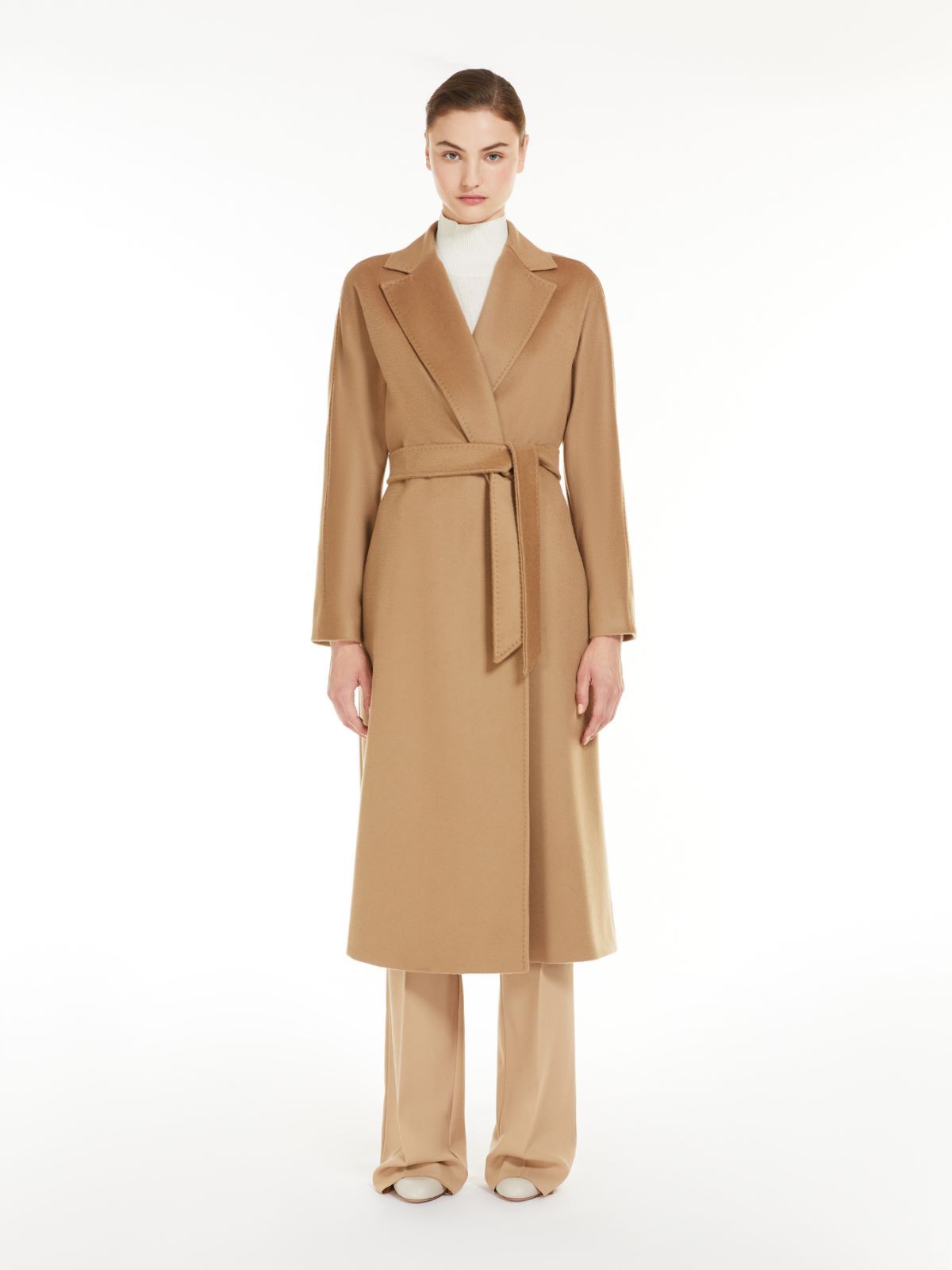 Max Mara Wool Cashmere Long-sleeved Coat In Brown