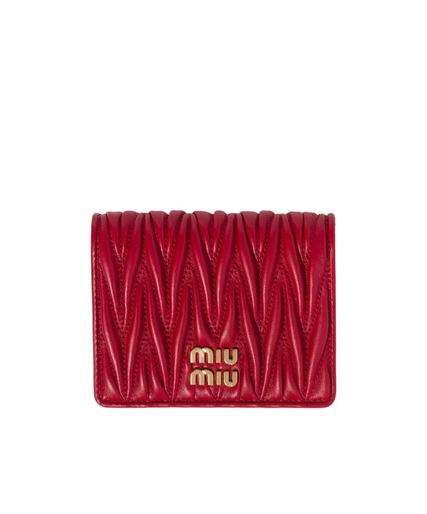 Miu Miu Small Matelassé Nappa Leather Wallet In Red