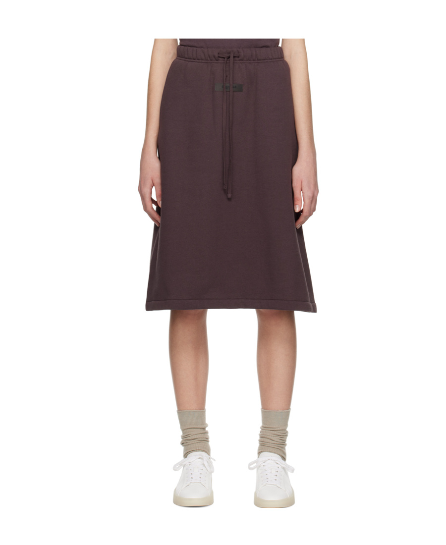 Essentials Purple Drawstring Midi Skirt In Black