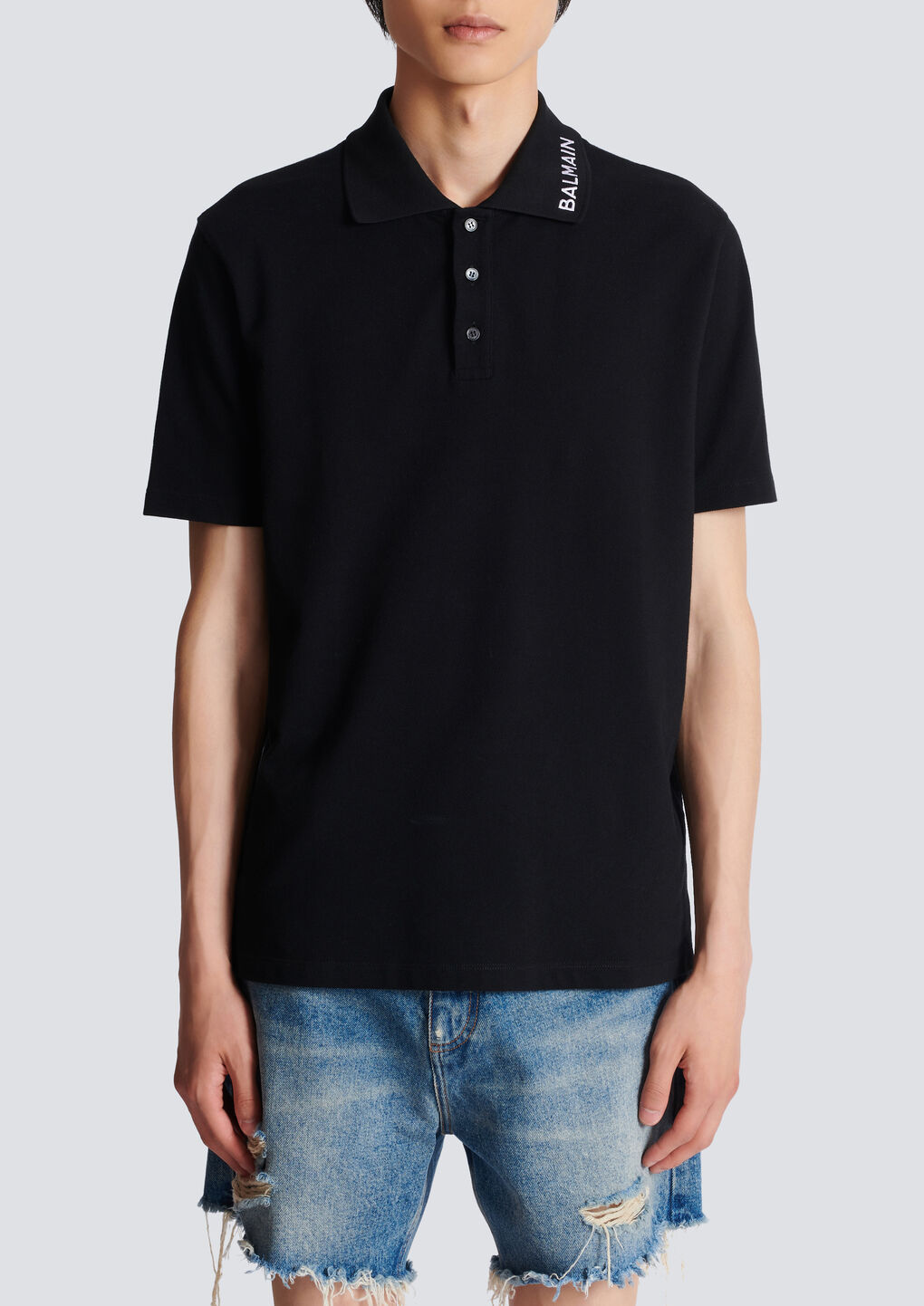 Shop Balmain Embroidered Polo Shirt In Black