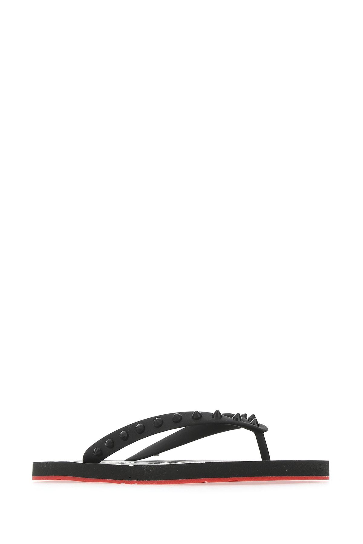 Christian Louboutin Loubi Donna Spike Red Sole Flip Flops In Black