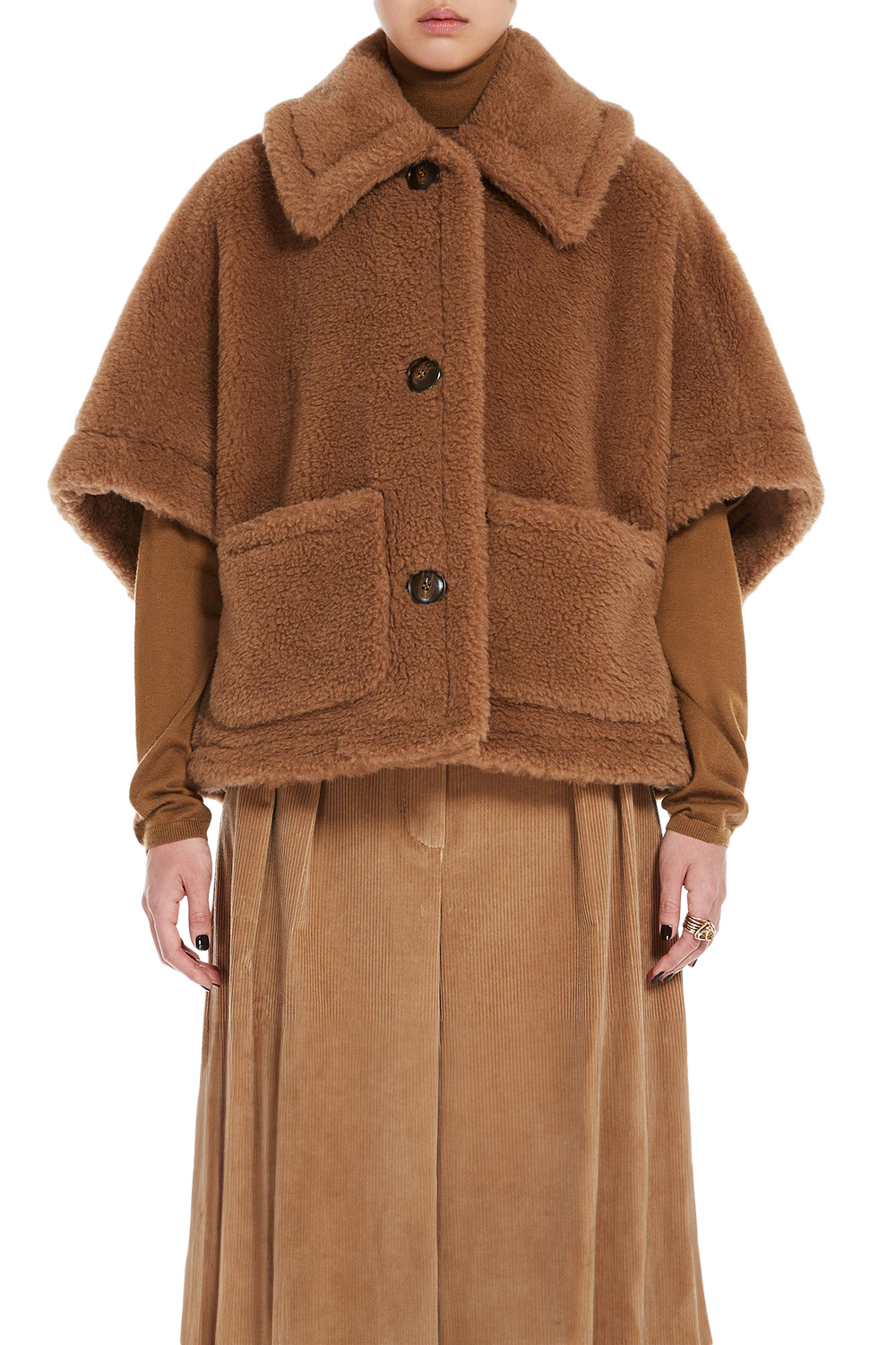 Max Mara Cape Wool Blend Front Pockets In Brown