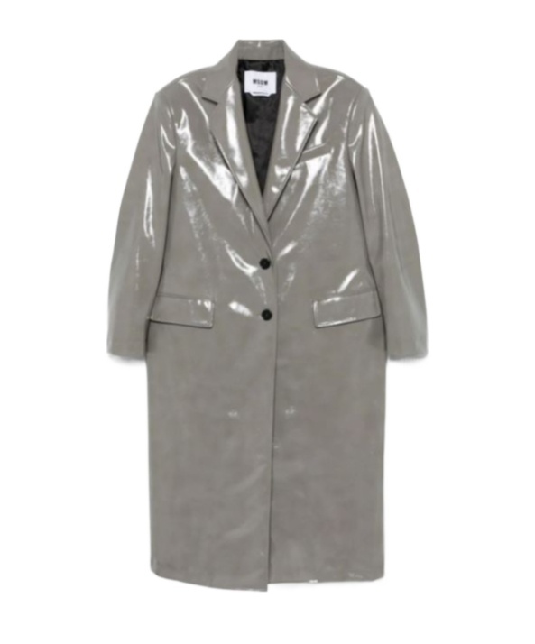 Msgm Faux-leather Coat In Gray