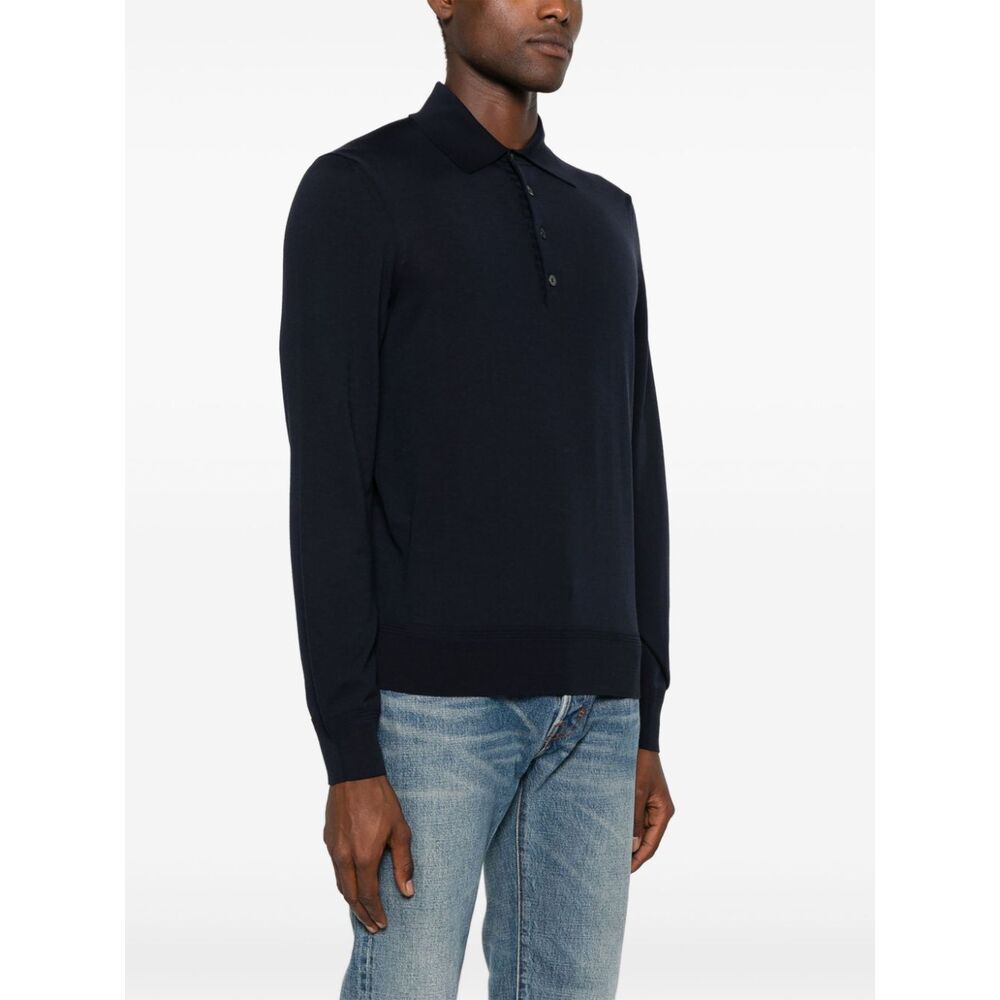Shop Tom Ford Long-sleeve Wool Polo Shirt In Black