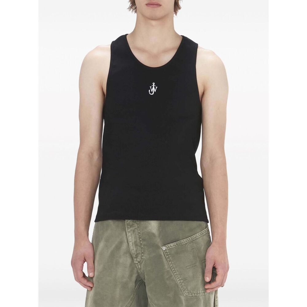 Jw Anderson Black Sleeveless Top With Logo Embroidery On The Front In Black