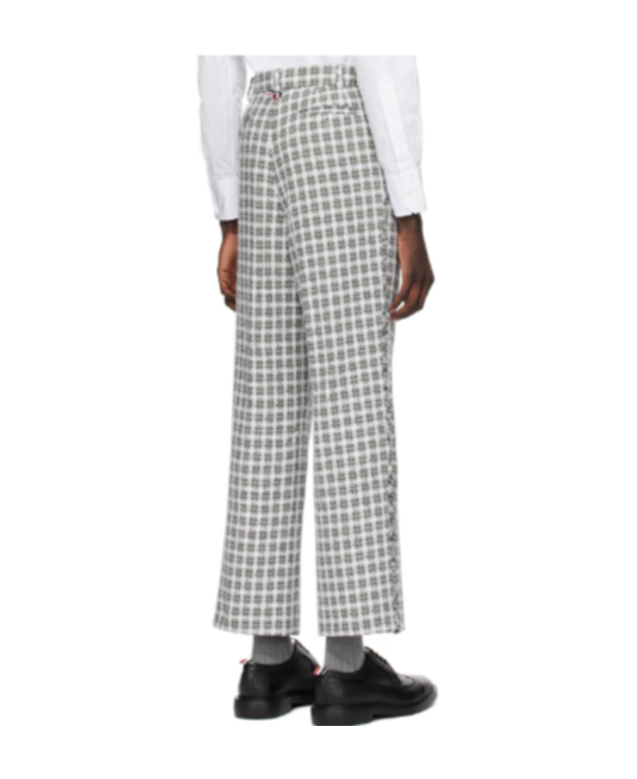 Thom Browne Backstrap-detail Checked Tailored Trousers In Gray