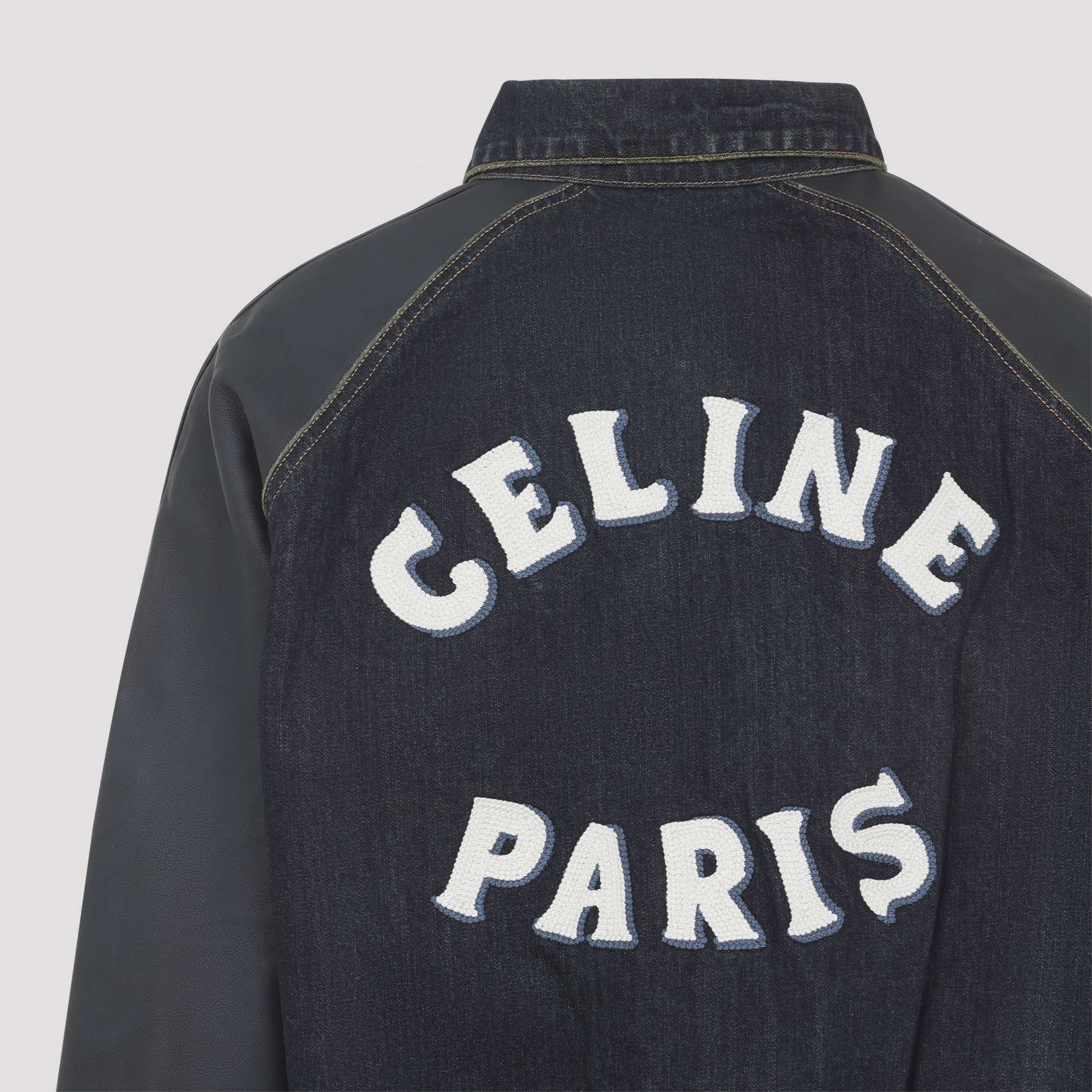 Celine Contrast Sleeve Teddy Style Jacket In Blue