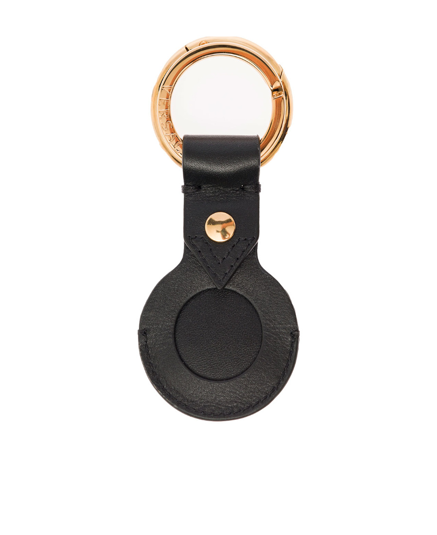 Shop Versace Medusa Plaque Keychain In Black