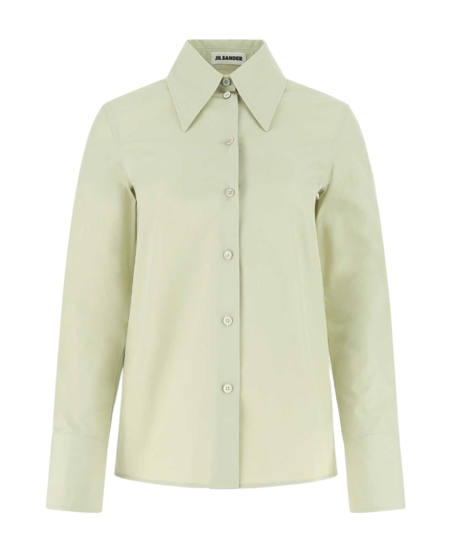 Jil Sander Pastel Green Poplin Oversize Shirt In Nude