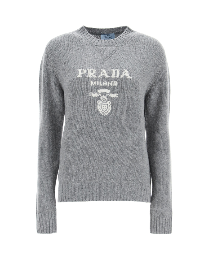 Prada Logo Round-neck Pullover In Gray