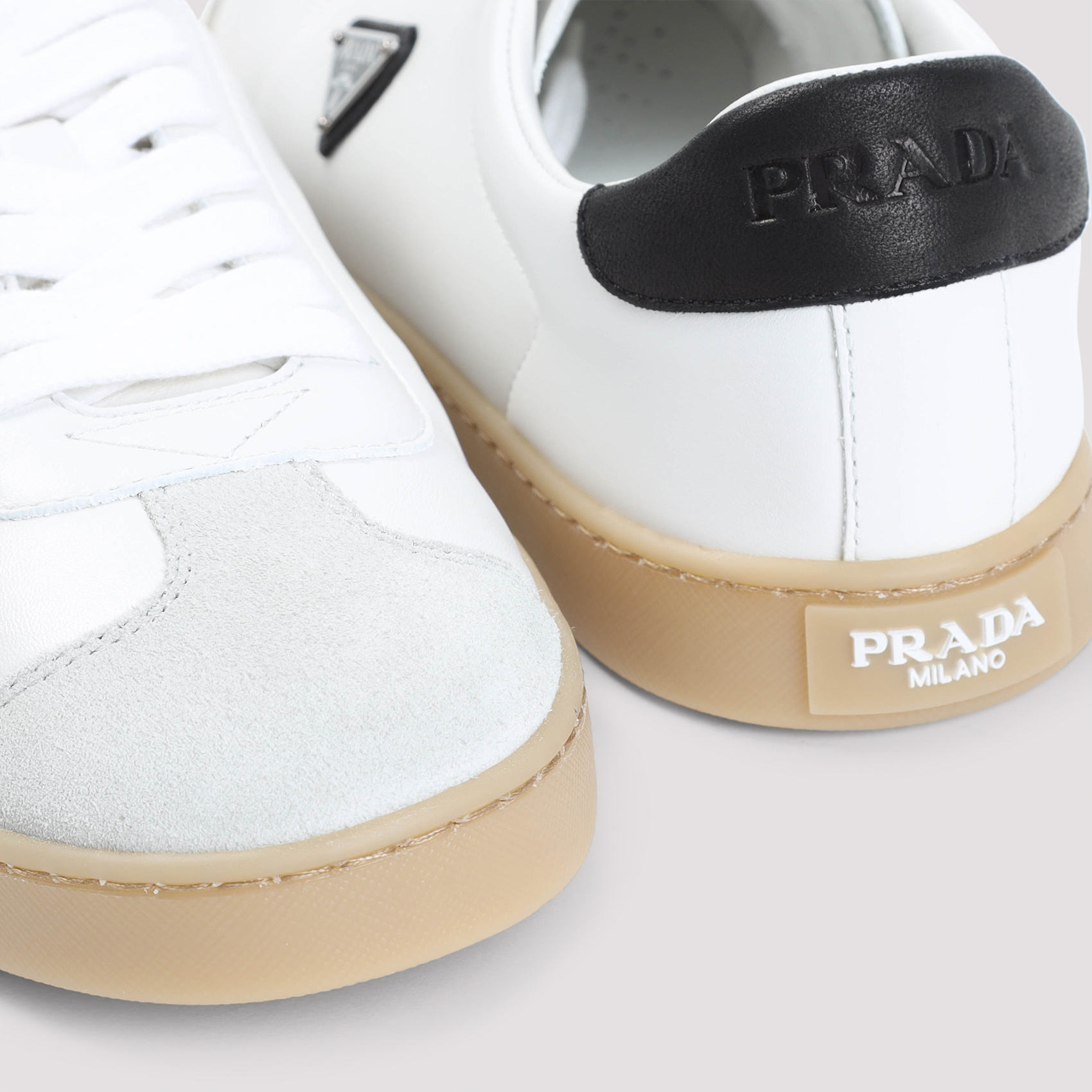 Prada Lane Leather Low-top Sneakers In White