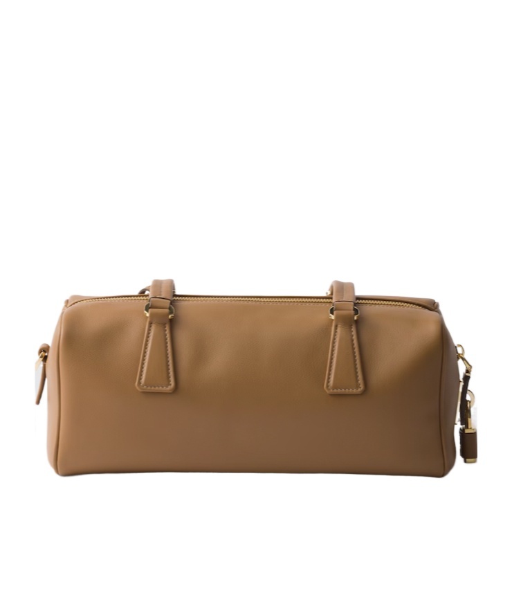 Prada Re-nylon And Leather Medium Top-handle Bag With Padlock In Brown