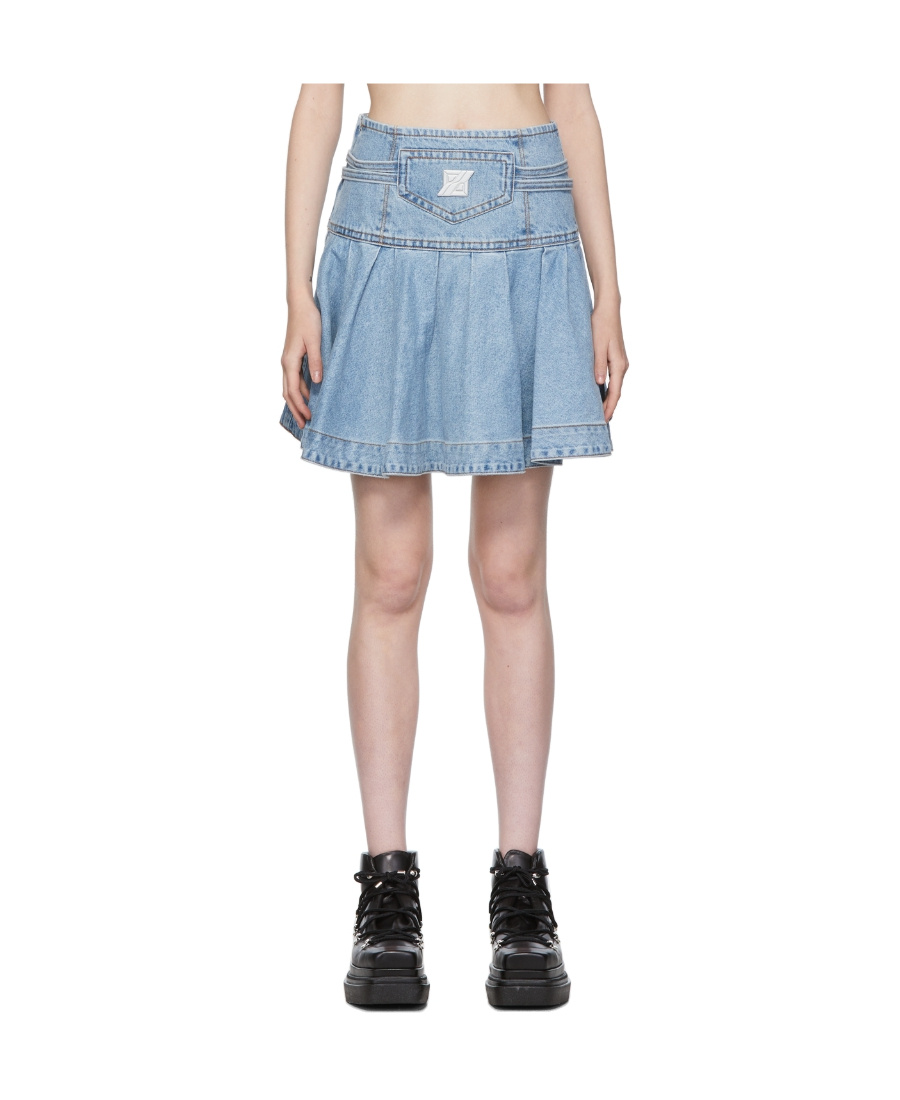 We11 Done Flared Denim Skirt In Blue