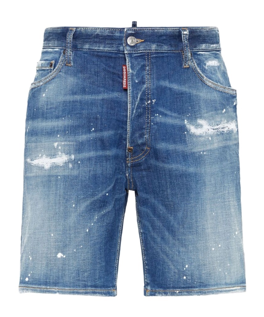 Dsquared2 Blue Shorts With Applied Logo On The Back And Lived Effect In Denim Man In Blue