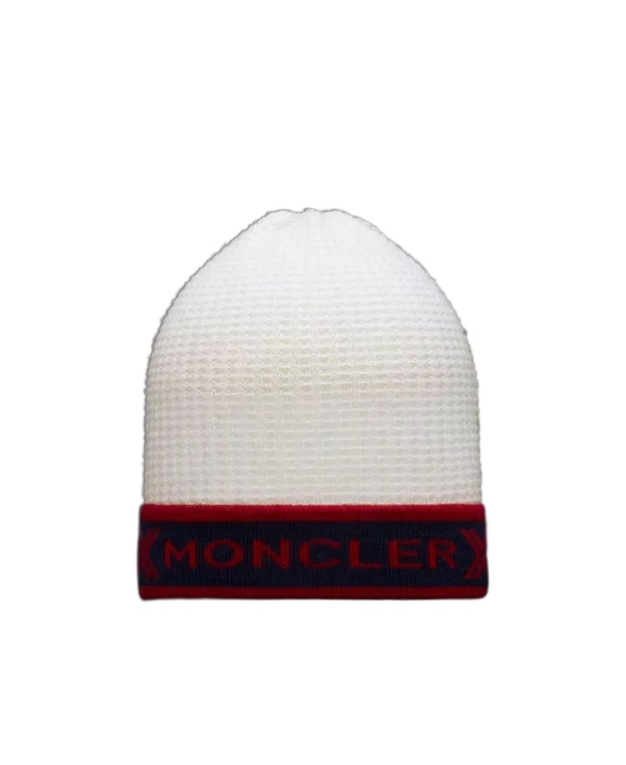 Moncler Logo-trim Knitted Beanie In White