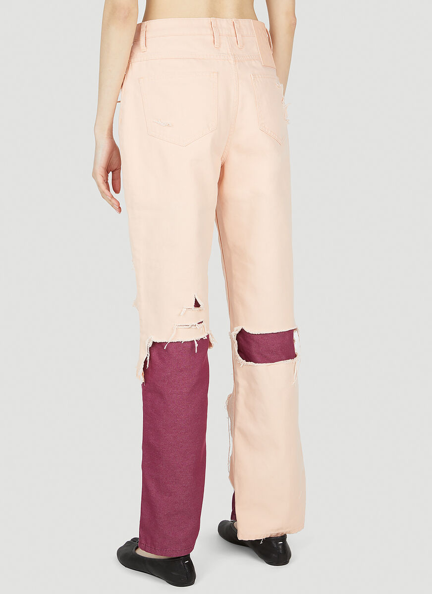 Raf Simons Layered Cotton Jeans In Nude