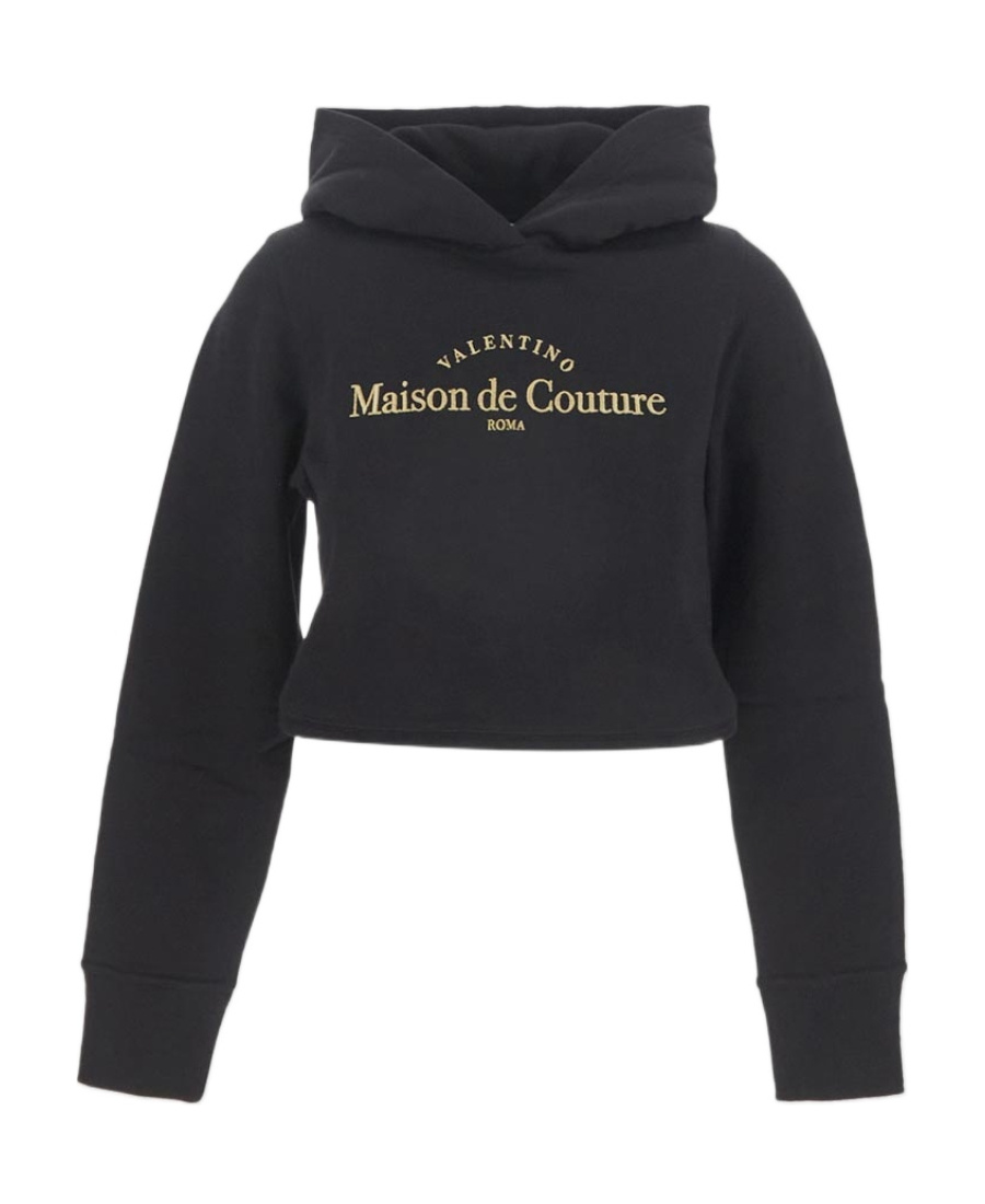 Valentino Embroidered-logo Cropped Hoodie In Black