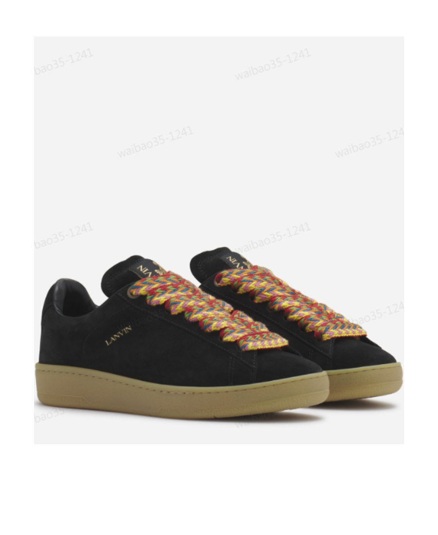 Lanvin Lite Curb Sneakers In Suede Color Black In Black