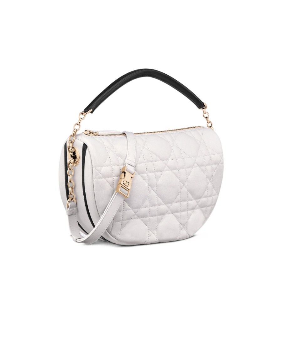Dior Vibe Hobo Medium Sheep Leather Rattan Pattern Shoulder Bag In White