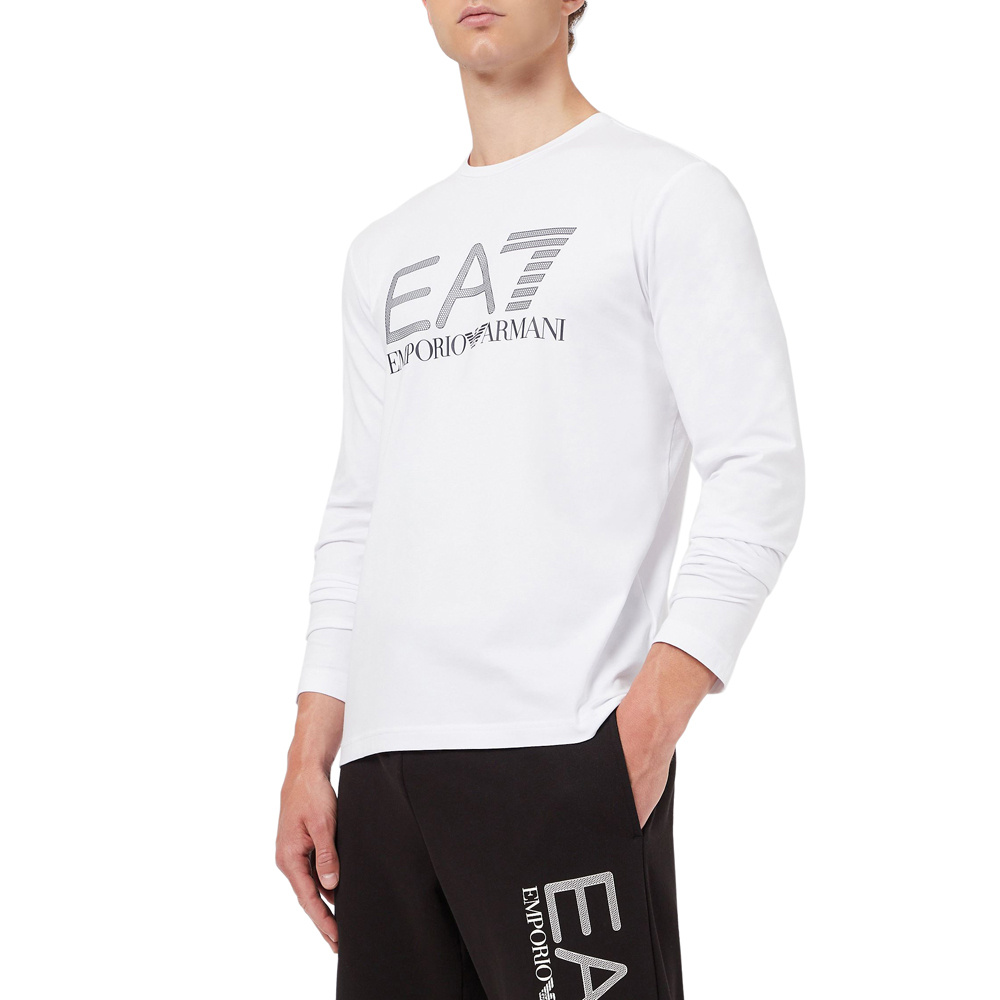 Ea7 T-shirt With Round Neck And Long Sleeves In White