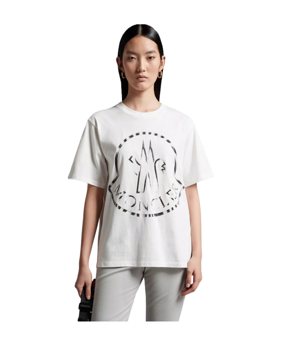Moncler Bi-colour Logo-print T-shirt In White