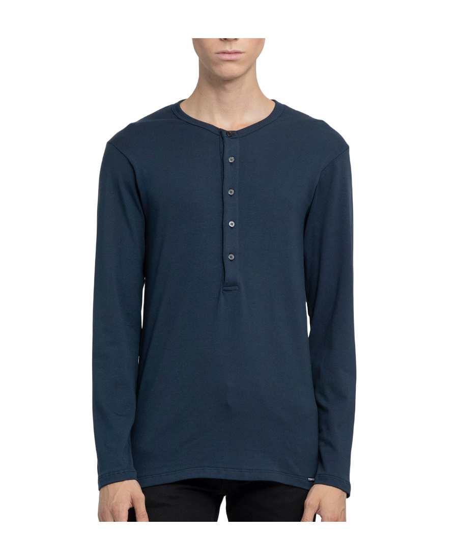 Tom Ford Henley Crewneck T-shirt In Blue