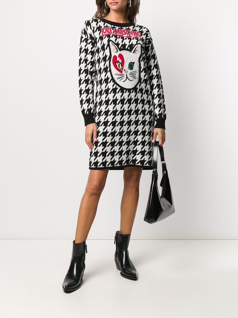 Moschino Kitten Jacquard Straight Dress In Black