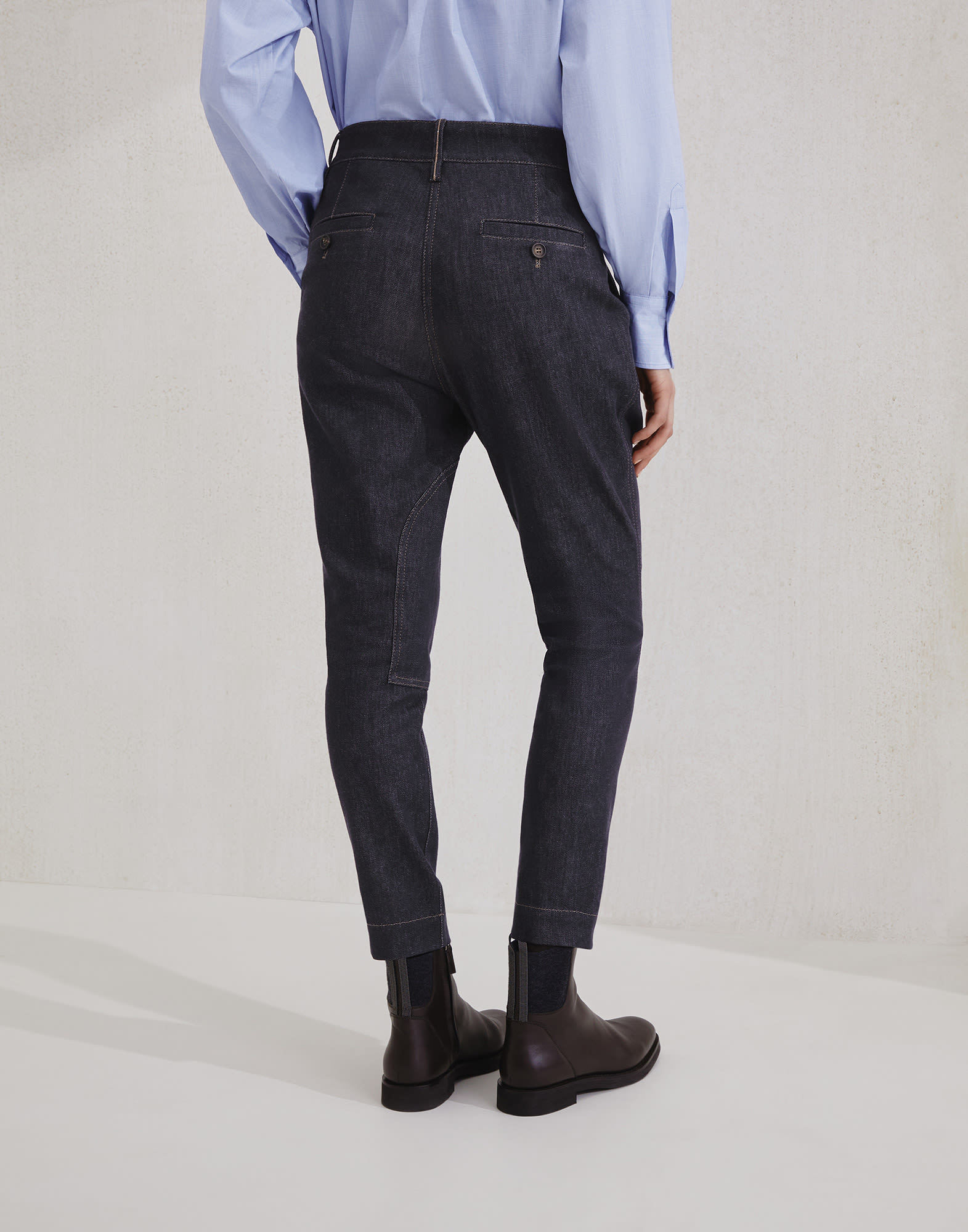 Brunello Cucinelli Comfort No-fade Denim Equestrian Trousers With Monili In Black