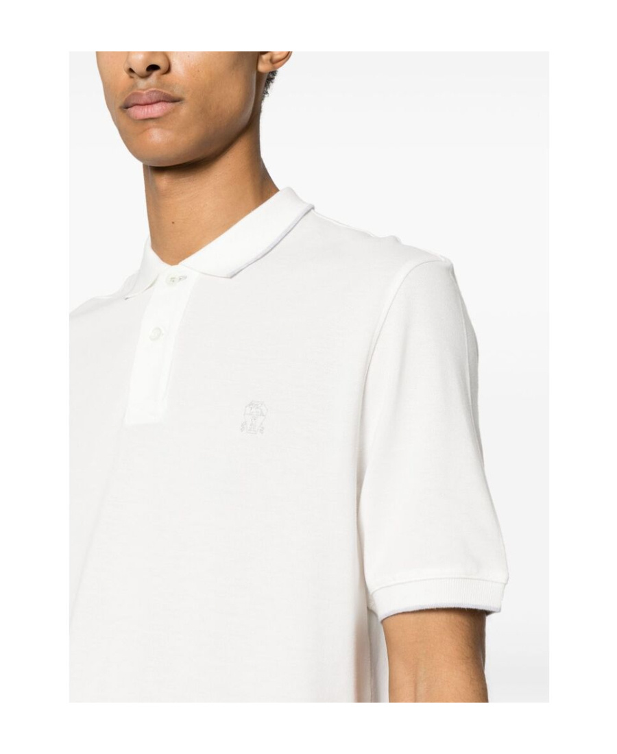 Brunello Cucinelli Logo Cotton Polo Shirt In White