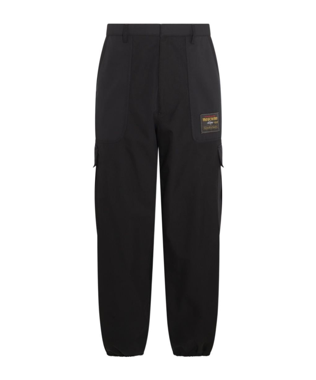 Moschino Logo-patch Cargo Trousers In Black