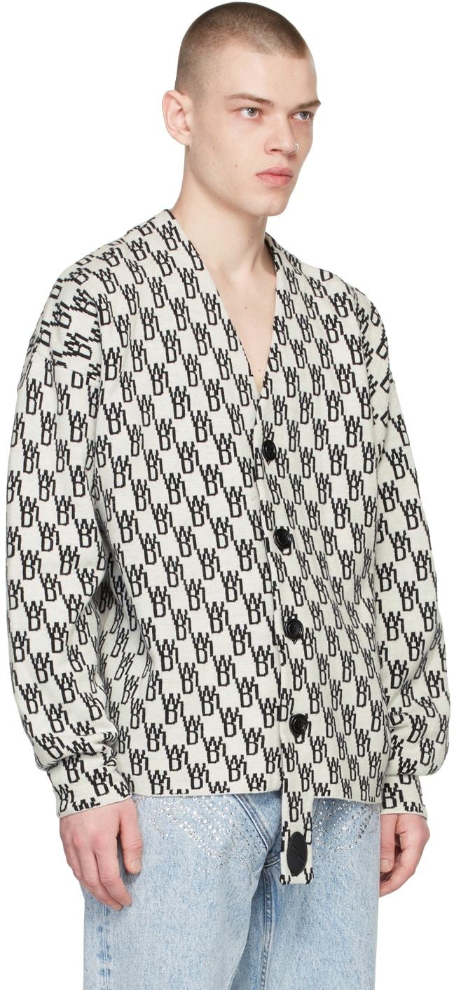 We11 Done Monogram-print Knitted Cardigan In Gray