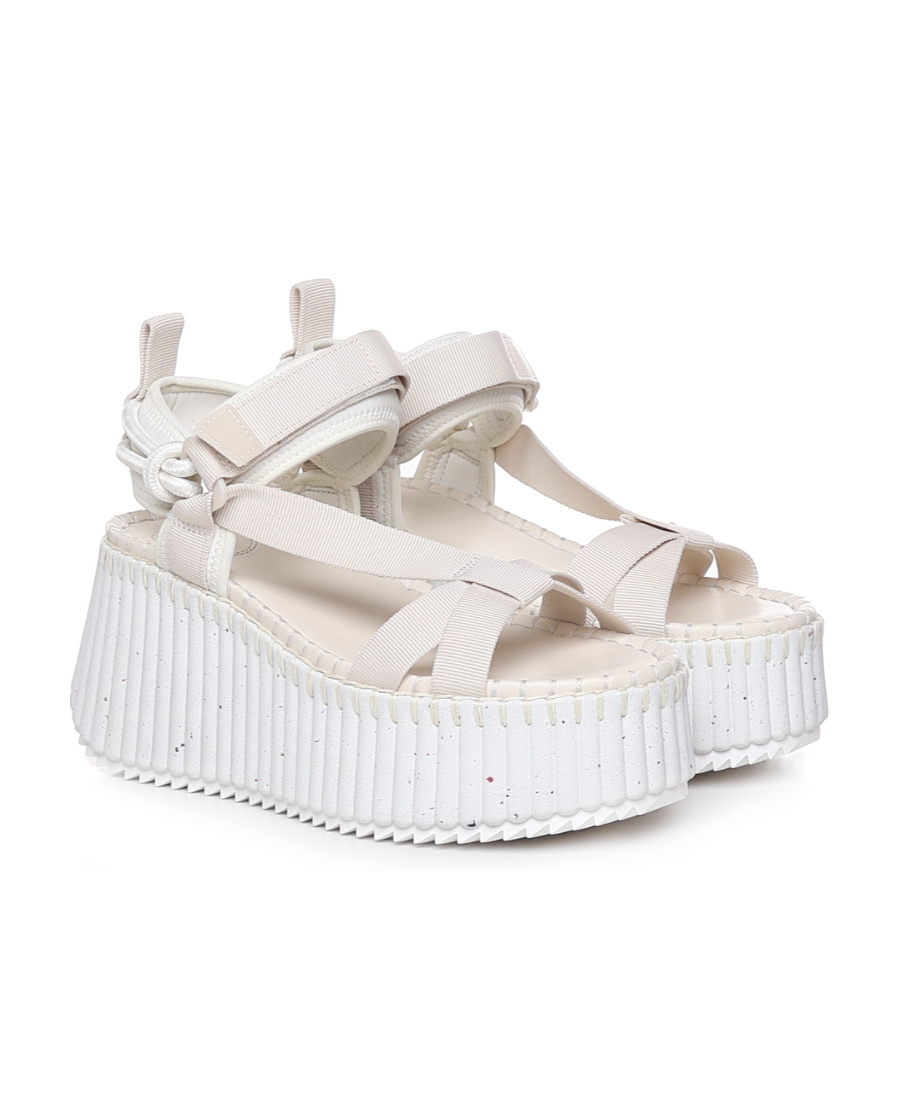Chloé X High Summer Nama Stitch Ankle-strap Flatform Sandals In White