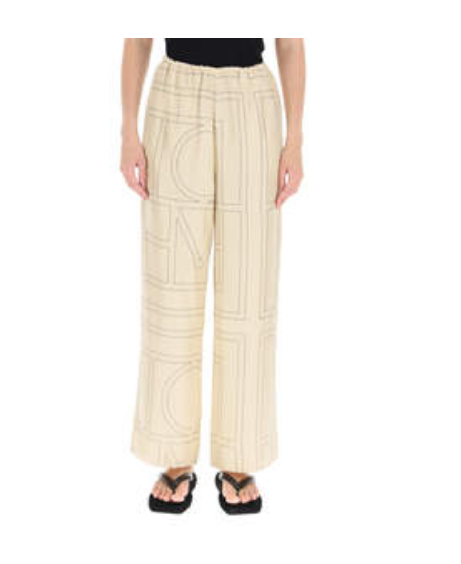 Totême Monogram Silk Straight-leg Ankle Pajama Pants In Brown