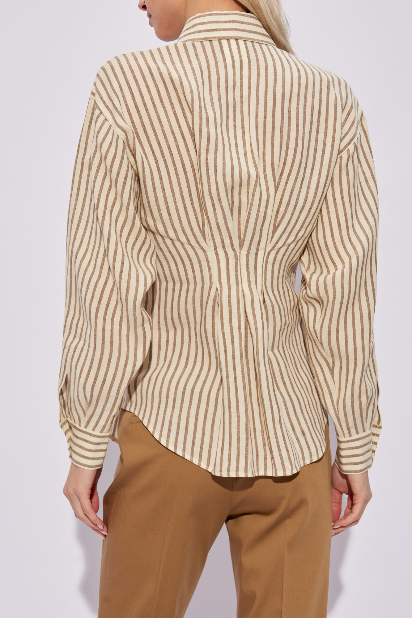 Max Mara Beige Striped Linen Shirt In Nude
