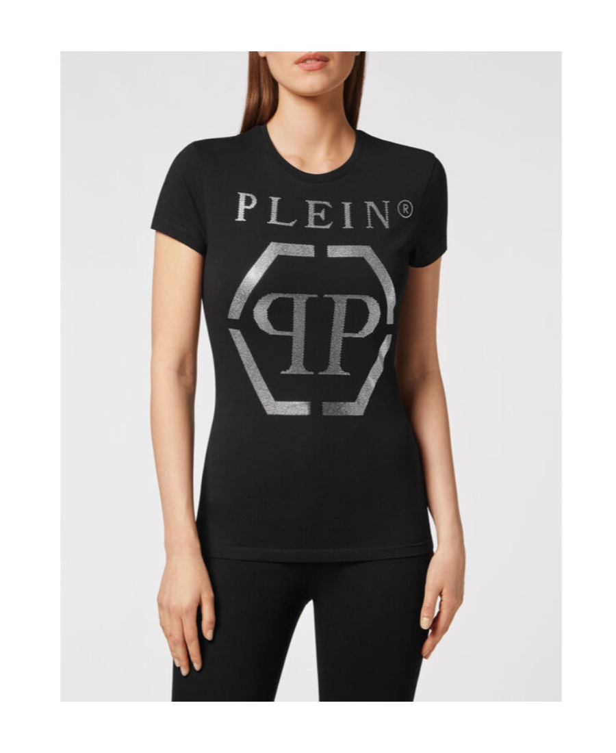 Shop Philipp Plein Rhinestone Logo T-shirt In Black