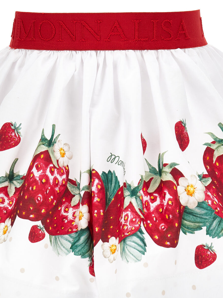 Monnalisa Printed Cotton Poplin Skirt In White